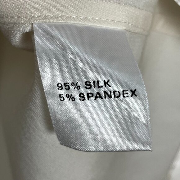 Paperwhite Silk Blouse Stretch Cream White Size 4 Top Ruffle Collar‎ Button-Up - Picture 8 of 16